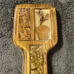 Vintage Lucite Spoon Rest With Seeds, Leaves, and Wood Trim. 