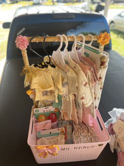 Baby Shower Closet Basket With Diaper Bouquet 