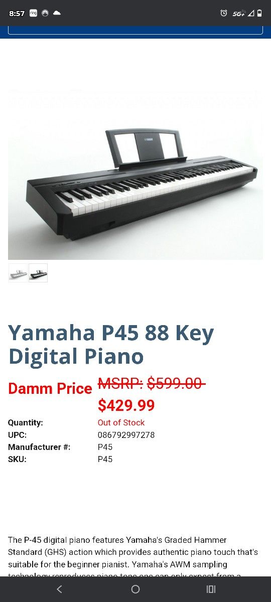 Yamaha P45b Digital Piano