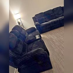 2 Pieces black manual recliner sofa set