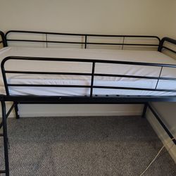 Twin Loft Bed Black Metal Frame + Mattress – $125