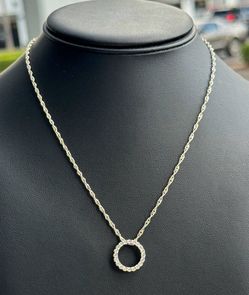 Jewelry .925 solid sterling silver rope Chain necklace 20.00” 4.90 grams 2.50mm with natural diamonds 0.30CTW round pendant charm