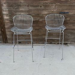 MCM Style Counter Height Metal Wire High Chairs / Bar Stools Set of 2