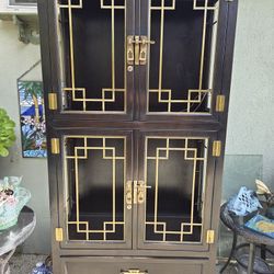 36" wide by 16* deep by 74"tall Dark brown wood with gold trim and accents old Hollywood Style Lighted Display Cabinet 
