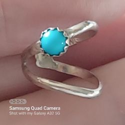 Vtg.Native Sterling Silver Turquoise Signed TL Ear Cuff