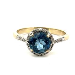 Woman’s Ladies 14k Yellow Gold Blue Topaz And Diamond Ring Size 7 GP3122968