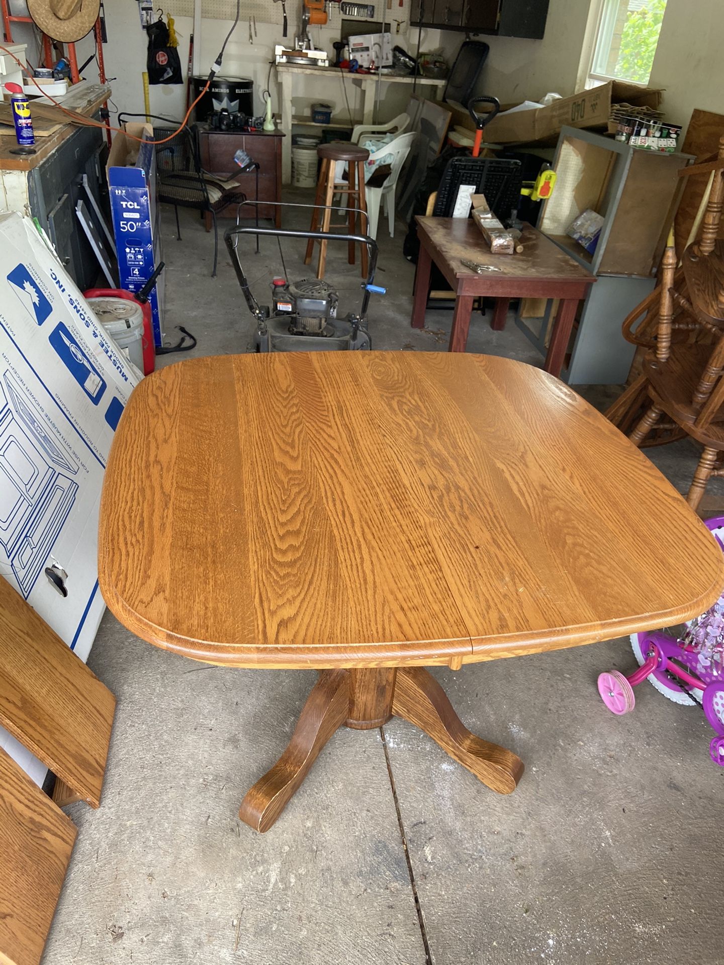 Wood dining table with 4 chairs 2 leaves