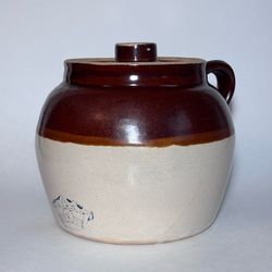 Vintage 2 Quart Blue Crown Bean Pot with Handle by Robinson Ransbottom