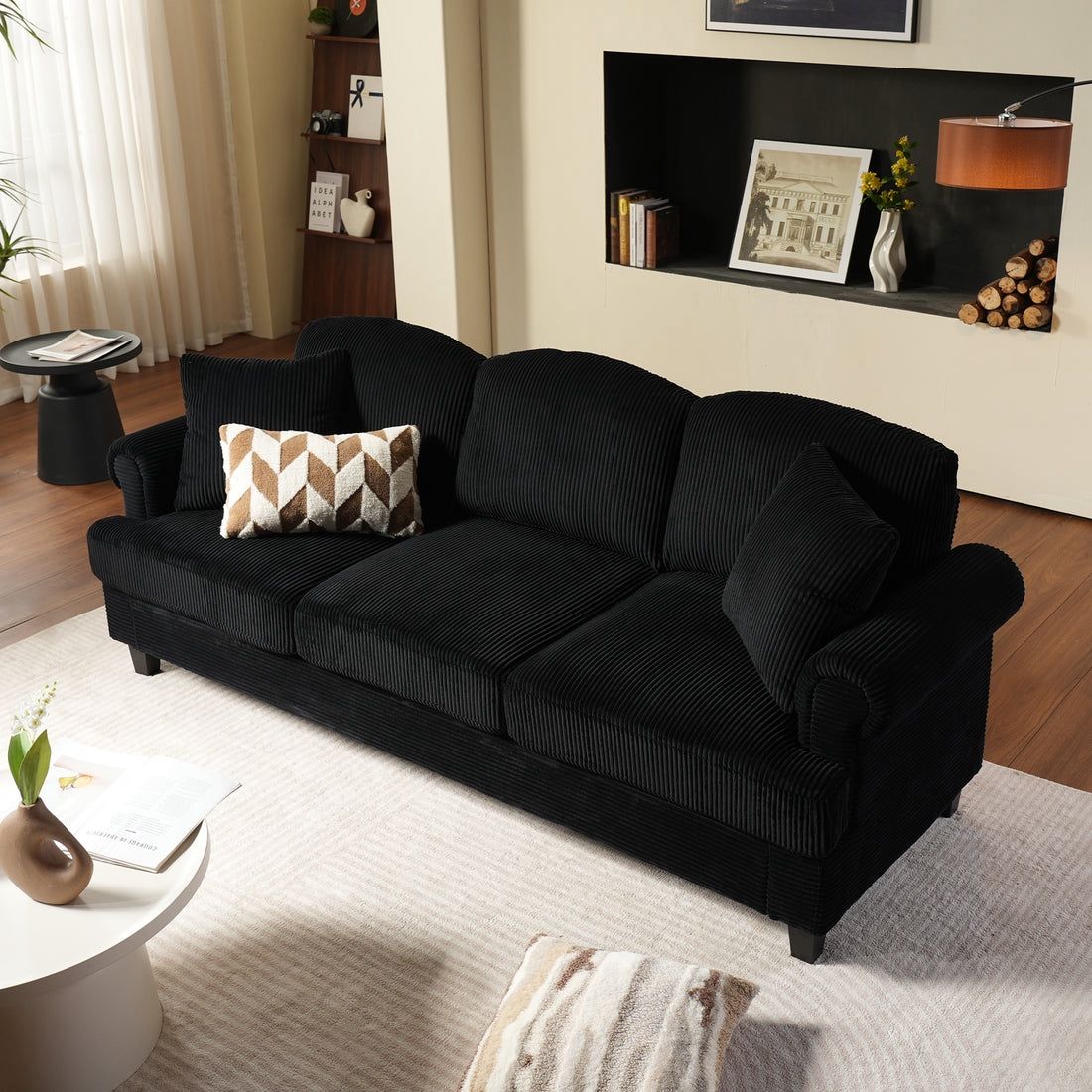 OVIOS 90.6" Mid Century Style Couch Corduroy Fabric