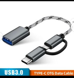 2in 1 USB 3.0 OTG Adapter Cable for Samsung Nylon Braid Micro USB Type C Data Sync Adapter