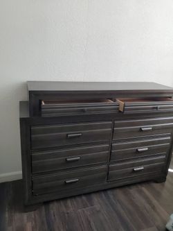 Dark Brown Wood Dresser with 8 Drawers  for sale