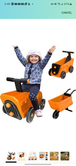  3 in 1 Ride on Push Car for Ages Over 1 Years,Push-Pull Walker Gift Toy for Toddlers and Kids (Orange)