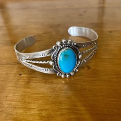 Vintage Bell Trading Post Sterling and Turquoise Cuff Bracelet size 6.5”