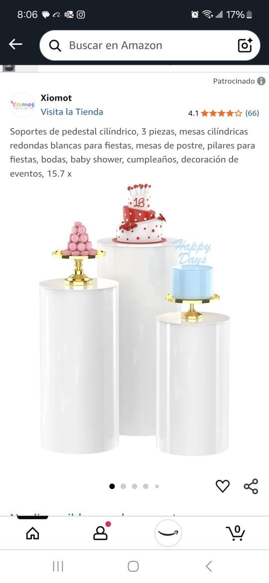 Cylindrical pedestal stands, 3 pieces, white round cylindrical tables for parties