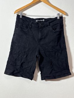 Crysp Denim Men's Distressed Rips & Repairs Skinny Fit Cut Off Denim Jean Shorts