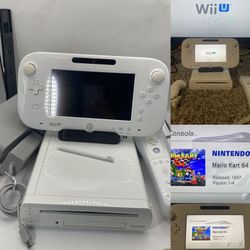 Nintendo Wii U White 8GB Gamepad Wiimote Stands Sensor Cords Tested Mariokart 64
