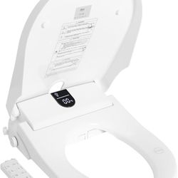 Smart Bidet Toilet Seat with Stainless Steel Nozzle, Heated Electric Toilet Seat with Adjustable Warm Water and Air Dryer, Night Light, LCD Display, S