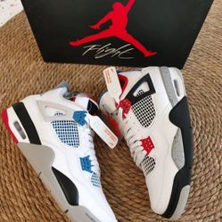 Jordan Air Jordan 4 Retro SE What the 4 Synthetic Leather Mandarin Duck Shock Absorbing Mid Top Basketball Shoes Unisex Red Blue