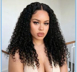 Human Hair Pre Plucked Pre Cut 7x5 Lace Closure Deep Wave Wig 200% Density Curly 18inch #22