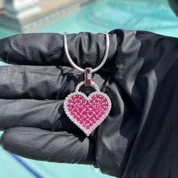 Ruby/rubies Heart Pendant With Chain Necklace Jewelry 