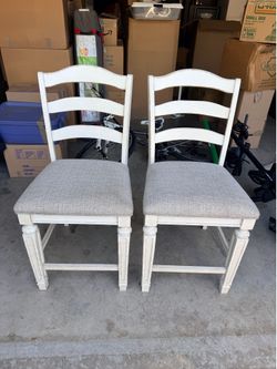2 Matching White Ladder-Back Dining Chairs – $65 OBO
