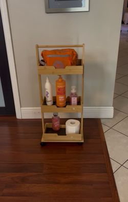 New 3-Tier Bamboo Rolling Storage Cart ( Accessories not included)