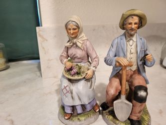 Porcelain Farmer Couple Figurines Set of 2