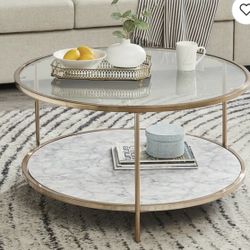 Brush Gold-Round Tempered Glass Coffee Table