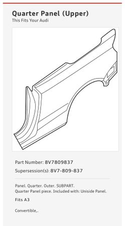 Audi A3 quarter panel
