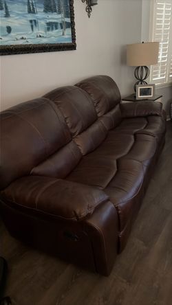 Leather reclining sofa and chair
