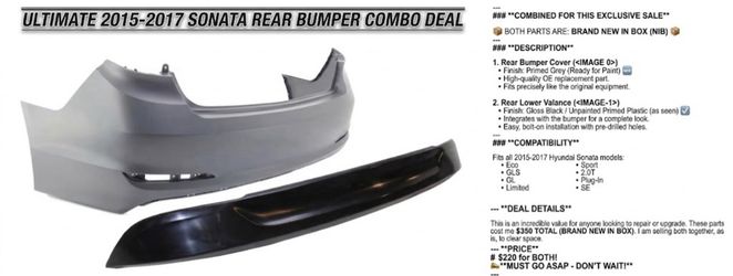 ULTIMATE 2015-2017 SONATA REAR BUMPER COMBO DEAL
