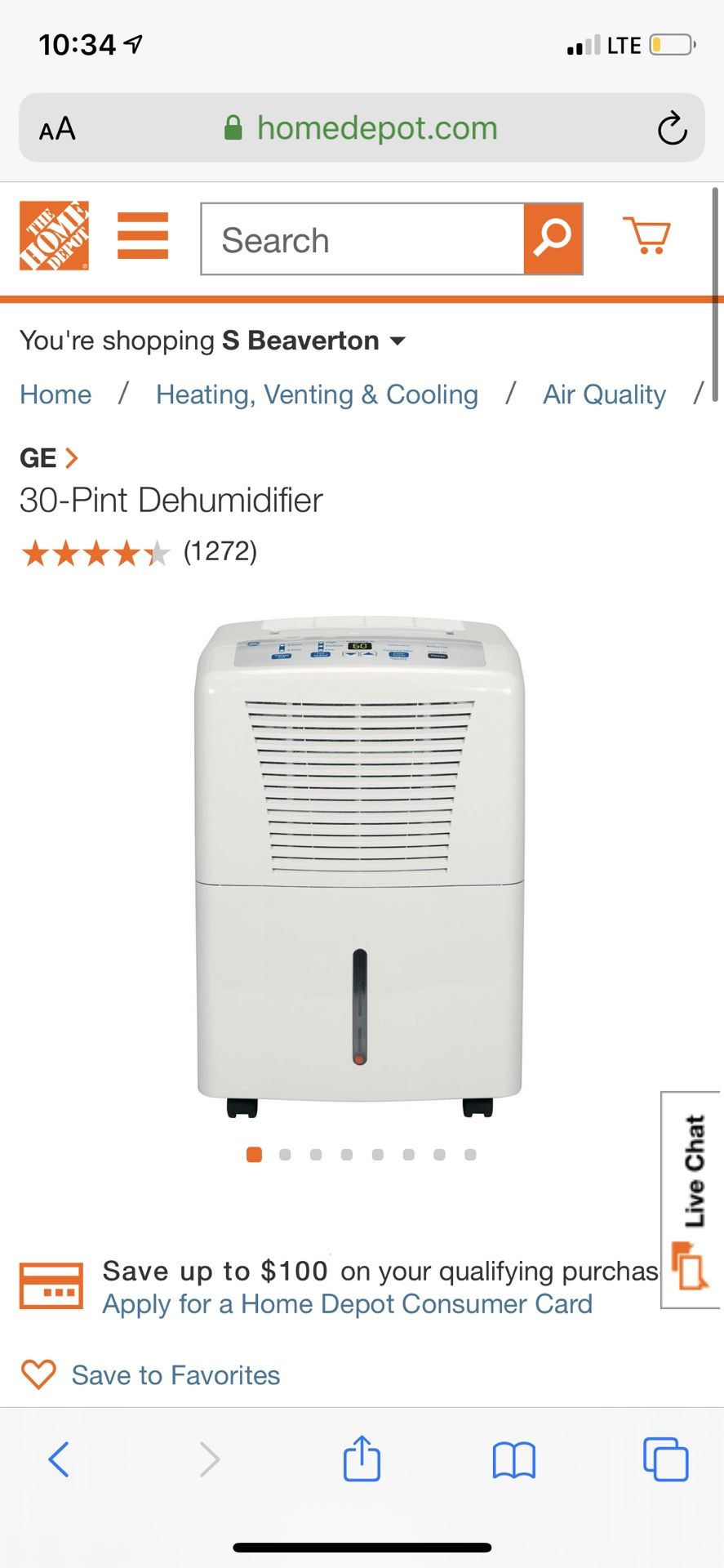 GE 30-Pint Dehumidifier