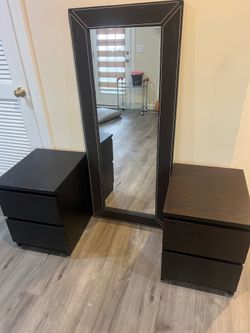 2 Night Standa (Black-Brown ) & Full Body Standing Mirror