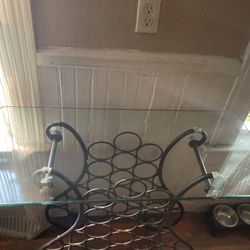 Heavy Cast Iron And Glass Wine Bottle Stand