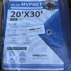 Tarp 20x30 ft 100% Waterproof Uv Resistant High Durability Multipurpose 5mil Blue Tarp for Covering Courtyards, Cars,