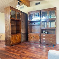 Campaign Style Wood Wall Unit Cabinets