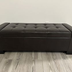 Brown leather storage Bench