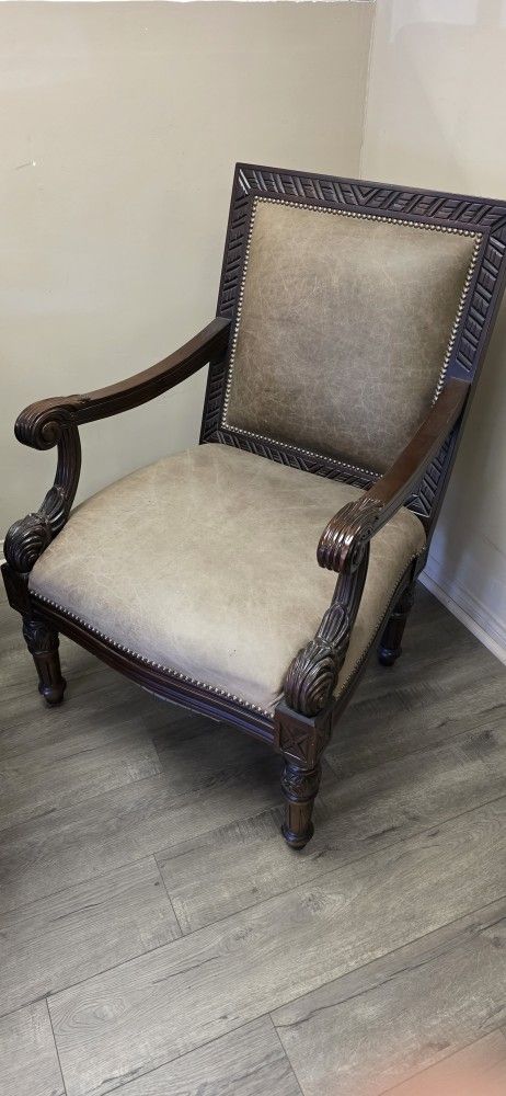 Leather Louis XV Style Armchair Pair