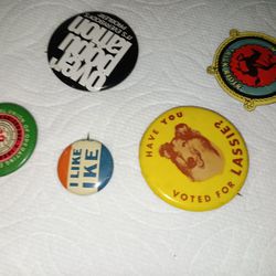 Assorted Vintage Pinback buttons including the famous 'I Like Ike' button of the political presidential campaign of Dwight "Ike" Eisenhower!!