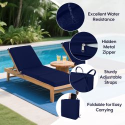 Outdoor Chaise Lounge Cushions Set of 2, Tri-Fold Replacement Cushions for Patio Furniture, Water Resistant with Hook & Loop Fasteners, 71L x 23.6W x