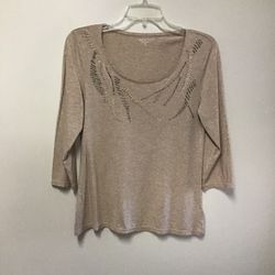 Women’s COLDWATER CREEK Cotton/modal 3/4 Sleeve beige Pull over embellished beaded top… Size-XS/6