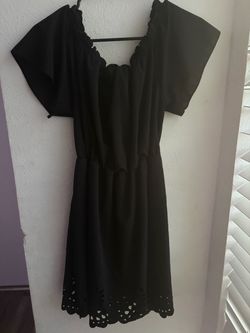 Black Off-Shoulder Dress with Eyelet Hem