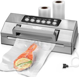 Precision Food Vacuum Sealer Machine, POWOT Fully Automatic Vacuum Sealing System, Commercial Food Vacuum Saver Pro, Double Heat Seal, Easy-Lock Handl