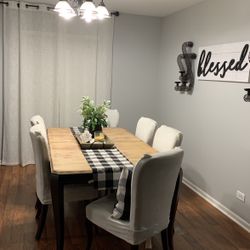 Dining Table With Extension (6 Chairs Included Tan Covers)
