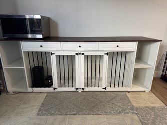 Dog crate furniture with 2 crates and 3 drawers