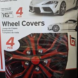 Universal Hubcaps 16" Red And Black Swiss Set Of 4