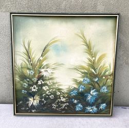 Vtg Acrylic on Canvas Wild Flowers Impressionist Painting Unsigned 25x25x1-1/4