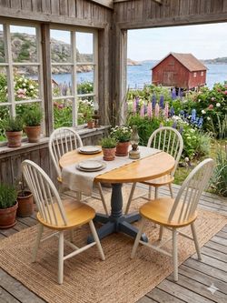 Set Of 4 Classic Wood Chairs and table Windsor Spindle Back Cottage Farmhouse Cabin Cottage Scandinavian 

The Archipelago Sunday