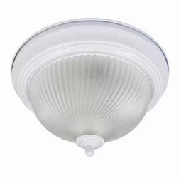 Mount Ceiling Light Fixture with Frosted Swirl Glass Shade 11.25 in. 2-Light White Flush