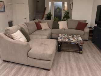 Oversized Beige Sectional Couch with Chaise (pickup by 9/29)